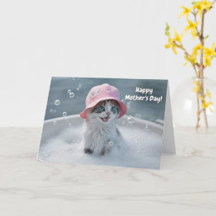 Moederdag Cute en Leuke Kat Bubbelbad Kaart