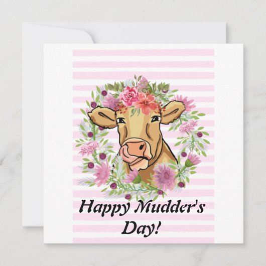 moederdag Cute Funny Cow Custom Floral Kaart (Voorkant)