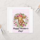 Moederdag Cute Grappige Koe Custom bloemstuk Kaart (Voorkant / Achterkant in situ)