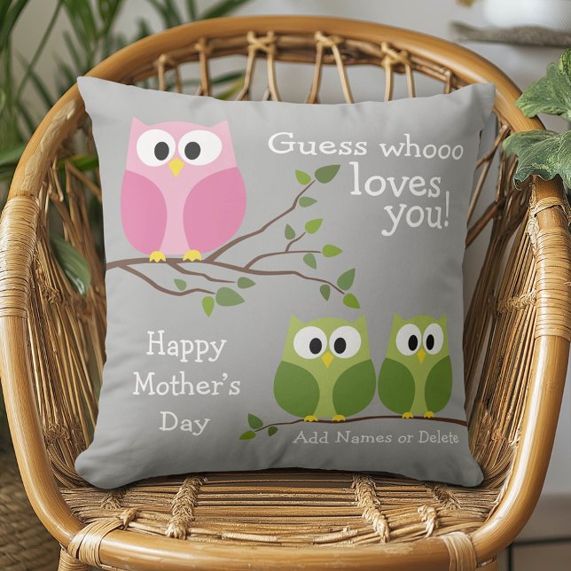 Moederdag - Cute Owls - Wie houdt van u Kussen (Happy Mother's Day Custom Pillow)