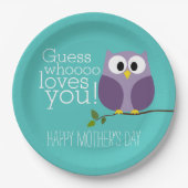 Moederdag - Cute Owls - Wie houdt van u Papieren Bordje (Voorkant)