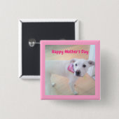 Moederdag Cute White Puppy Dog Roze Vierkante Button 5,1 Cm (Voorkant /achterkant)