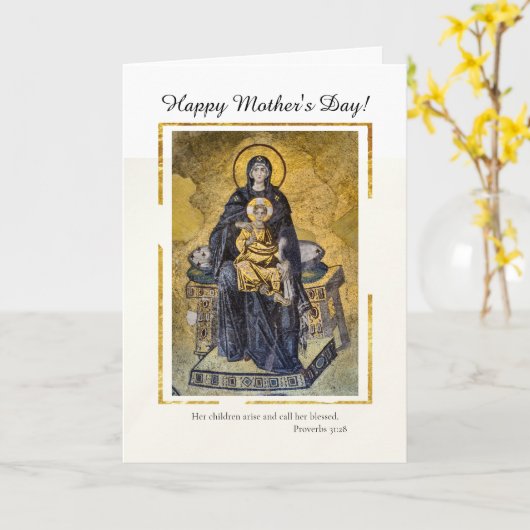 Moederdag de Maagd en het Kind Byzantijns Kaart (Gele Bloem)