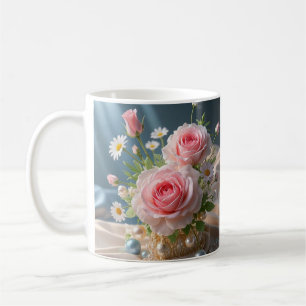 Moederdag Delicate roze rozen en witte madeliefjes Koffiemok