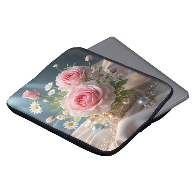 Moederdag Delicate roze rozen en witte madeliefjes Laptop Sleeve (Voorkant top)