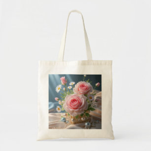 Moederdag Delicate roze rozen en witte madeliefjes Tote Bag