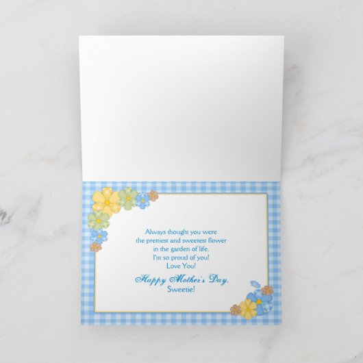MOEDERDAG - DOCHTER - BLUE GINGHAM/FLOWERS KAART (Binnen)
