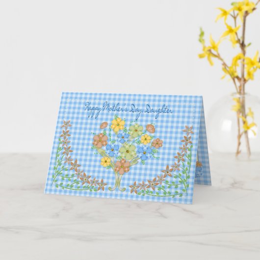 MOEDERDAG - DOCHTER - BLUE GINGHAM/FLOWERS KAART (Gele Bloem)