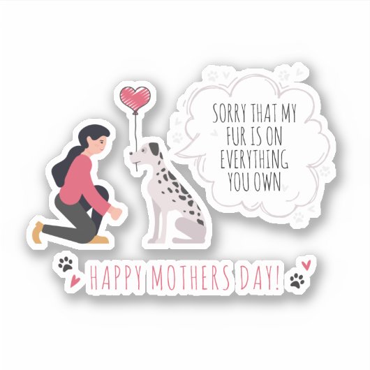 Moederdag Dog mama Funny Paws Love Heart Sticker (Voorkant)