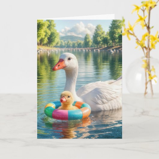 Moederdag Duck en Duckling Kaart (Gele Bloem)