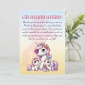 Moederdag eenhoorn-themafeest bedankkaart (Staand voorkant)