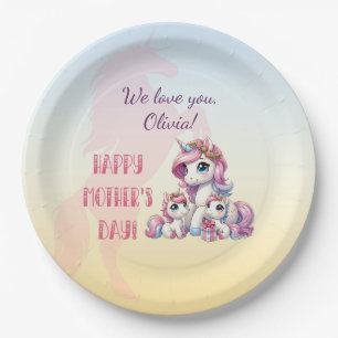 Moederdag eenhoorn-themafeest papieren bordje