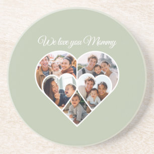 Moederdag Fotocollage Hart Familie Foto  Zandsteen Onderzetter