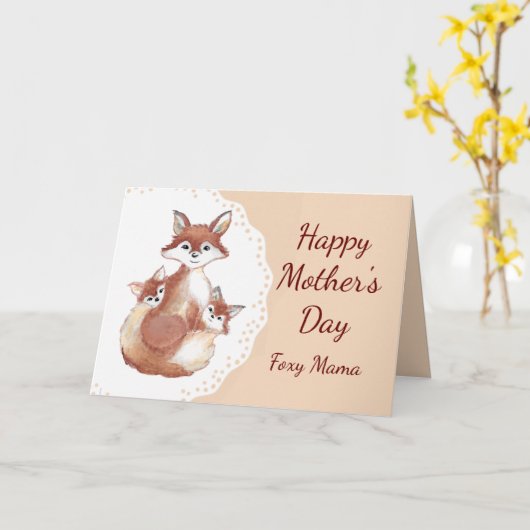 Moederdag Foxy Mama Fun Fox en Cube Animal Kaart (Gele Bloem)