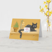 Moederdag Funny Cat op tafel met Planten Kaart (Gele Bloem)