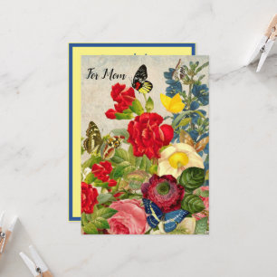 Moederdag Garden Carnans Rozen Butterflies Kaart