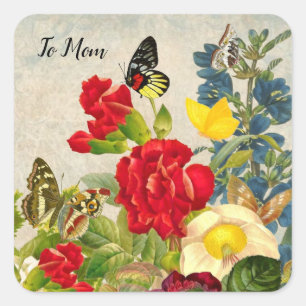 Moederdag Garden Carnans Rozen Butterflies Vierkante Sticker
