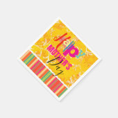 Moederdag geel Damask en strepen Servet (Hoek)