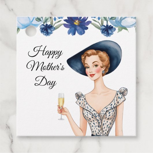 Moederdag Gift Labels - Dame met blauw Pet (Voorkant)