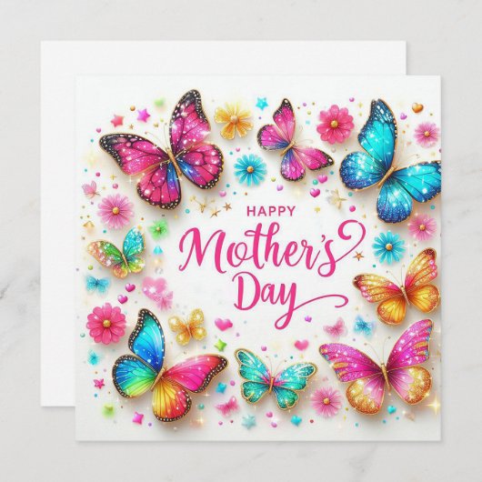 Moederdag Glitterende Vlinders Feestdagenkaart (Voorkant / Achterkant)