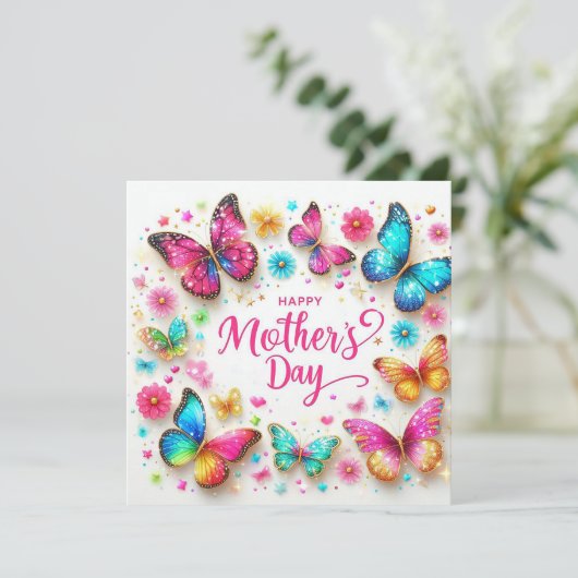 Moederdag Glitterende Vlinders Feestdagenkaart (Staand voorkant)