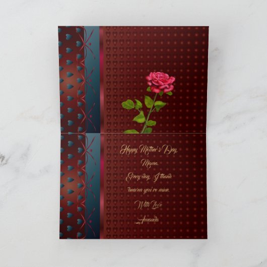 Moederdag Gold Lettering Elegant Paars Hearts Kaart (Binnen)