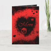 Moederdag Gothic Rood Zwart met Schedels, Harten Kaart (Voorkant)
