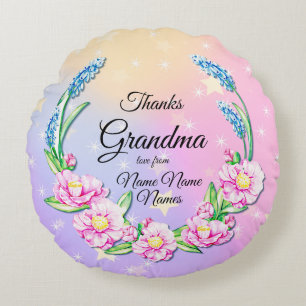 Moederdag Grandma Pink Blue Flowers wijzigen Rond Kussen