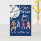 Moederdag hangende vleermuizen kaart (Gele Bloem)