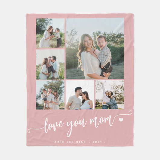 Moederdag hou van je moeder foto collage roze fleece deken (Voorkant)