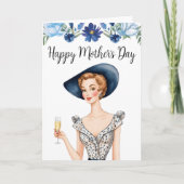 Moederdag Invitation - Dame met blauw Pet Bedankkaart (Voorkant)