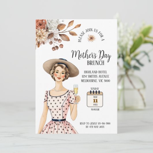 Moederdag Invitation - Dame met bruin Pet Kaart (Staand voorkant)