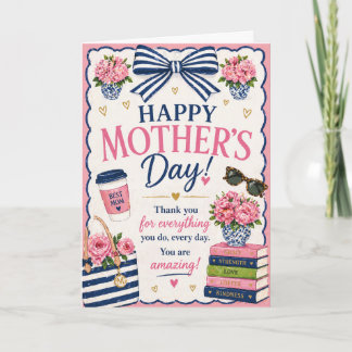 Moederdag kaart – Cute roze & blauwe strik ontwerp