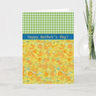 Moederdag Kaart, Daffodils en Check Gingham Kaart