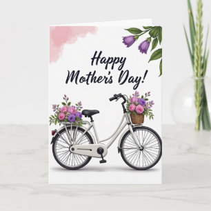 Moederdag kaart met fiets en bloemen