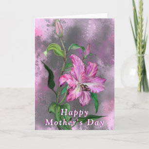 Moederdag Kaart met Paarse roze Lily Flowers