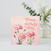 Moederdag kaart met roze anjer (Staand voorkant)