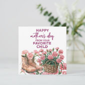 Moederdag kaart met roze anjer (Staand voorkant)