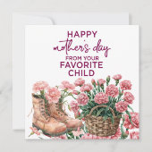 Moederdag kaart met roze anjer (Voorkant)