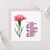 Moederdag kaart met roze anjer