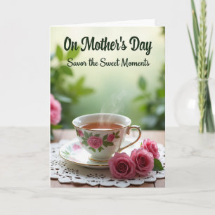 Moederdag kaart met rozen thee