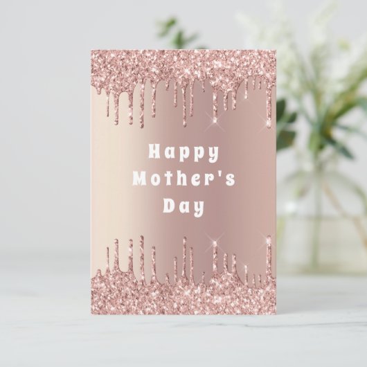 Moederdag Kaart Roos Goud Glitter Sparkle Drips (Staand voorkant)