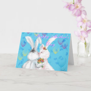 Moederdag Kaart Schattigee Bunnies met Bloemen Gif
