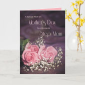 Moederdag kaart voor stap moeder met roze rozen (Gele Bloem)