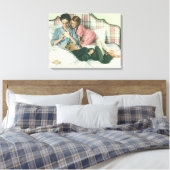moederdag, kinderen die kaarten lezen in bed canvas afdruk (Insitu (Slaapkamer))