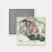 moederdag, kinderen die kaarten lezen in bed magneet (Voorkant / Achterkant)