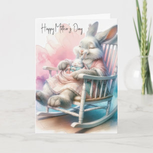 Moederdag Konijn en Baby Konijn Kaart