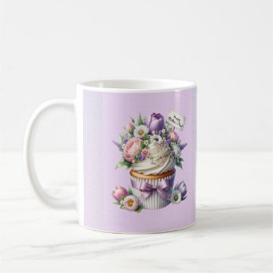 Moederdag lekkere cupcake met bloemetjes koffiemok
