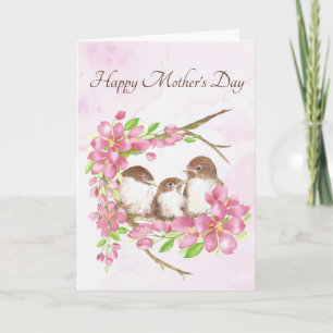 Moederdag Lente Kersenbloesem Vogels Feestdagen Kaart