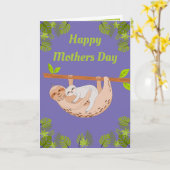 Moederdag luiaard en baby kaart (Gele Bloem)